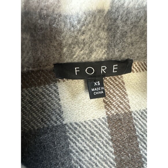 Fore Gray White Brown Plaid Button Up Wool Blend Flannel Shacket Woman's Size XS - Picture 4 of 8